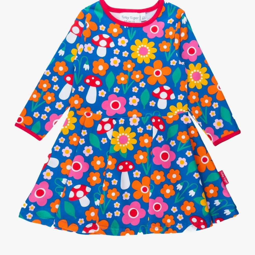 Organic Floral Mushroom Print Long-Sleeved Skater Dress Toby Tiger