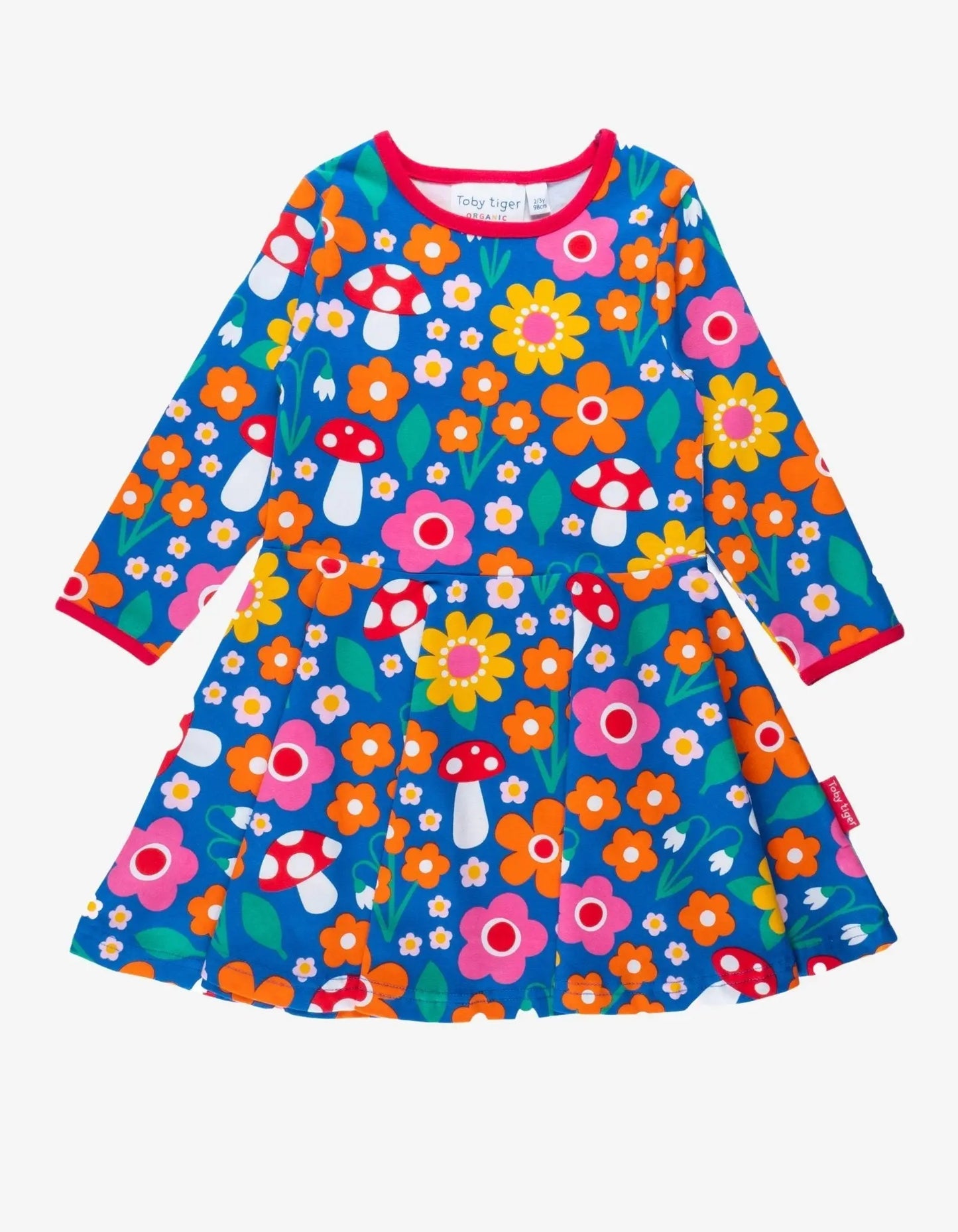 Organic Floral Mushroom Print Long-Sleeved Skater Dress Toby Tiger