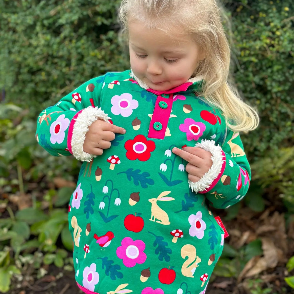 Organic Forest Adventure Print Cosy Fleece Sweatshirt Toby Tiger