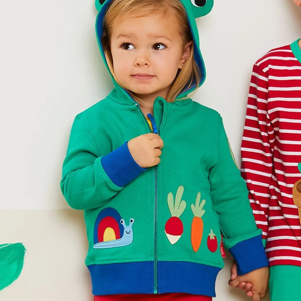 Organic Frog Applique Hoodie Toby Tiger