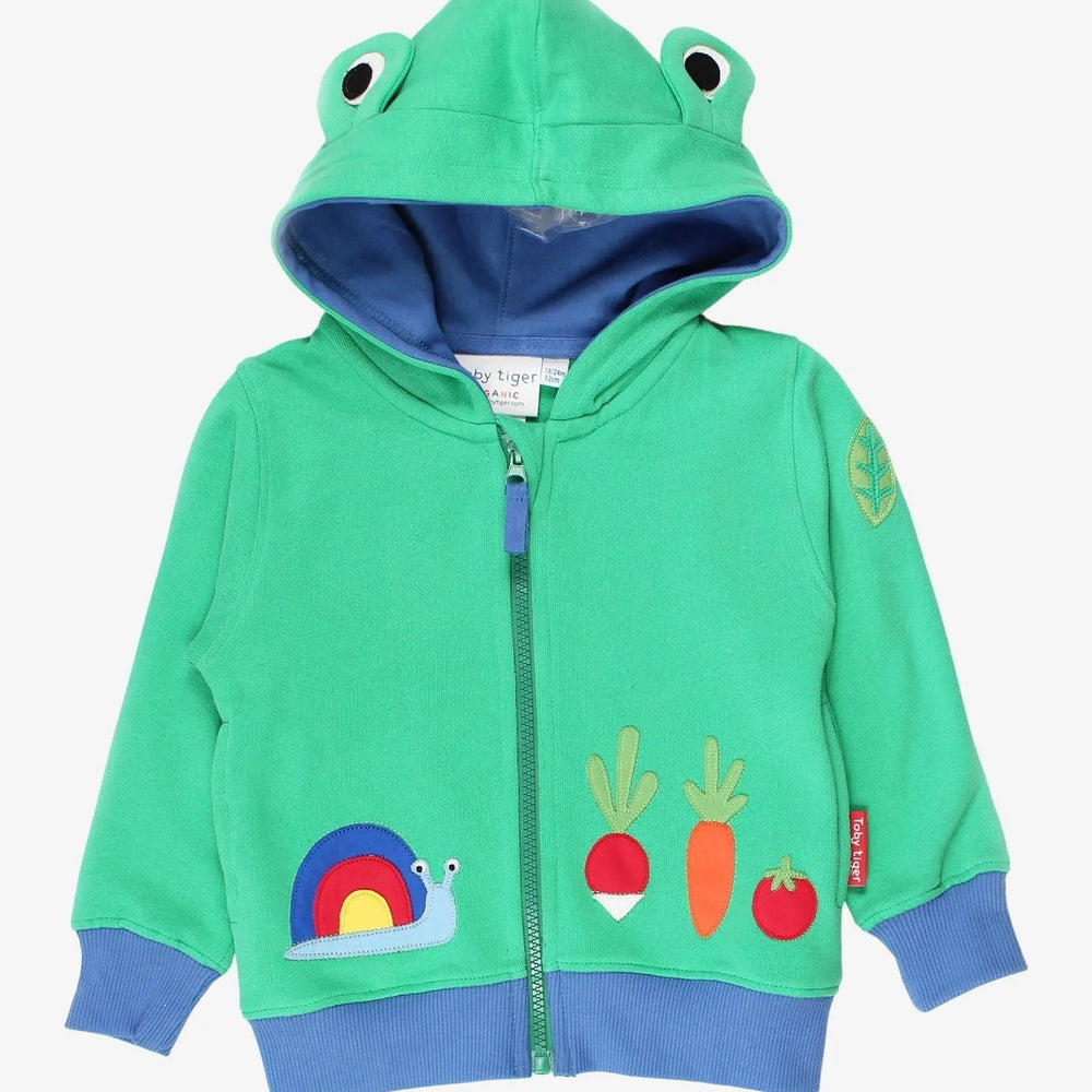 Organic Frog Applique Hoodie Toby Tiger