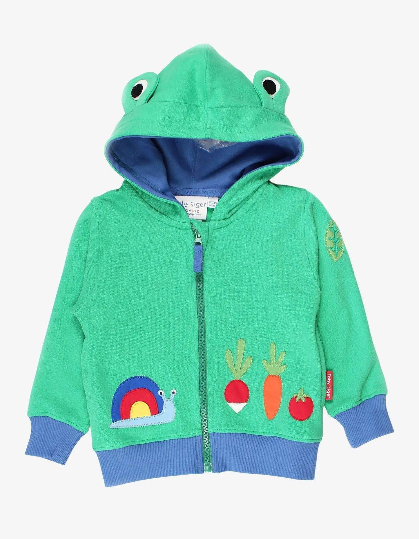 Organic Frog Applique Hoodie Toby Tiger