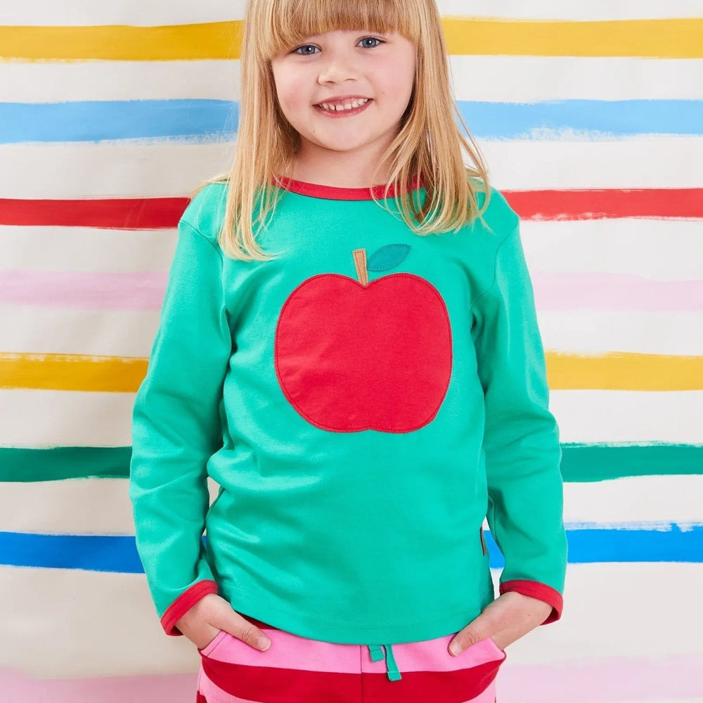 Organic Green Apple Applique Long-Sleeved T-Shirt Toby Tiger