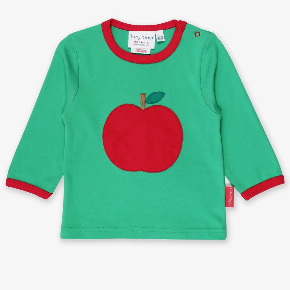 Organic Green Apple Applique Long-Sleeved T-Shirt Toby Tiger