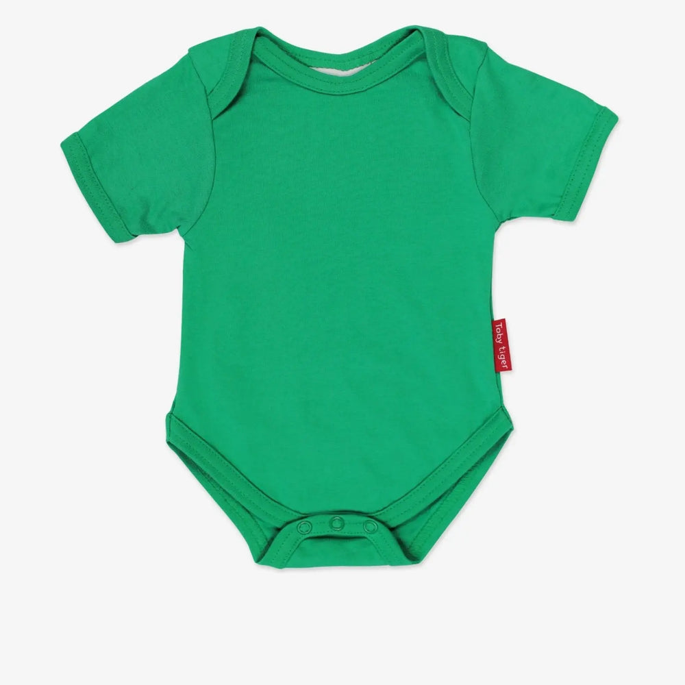 Organic Green Basic Short-Sleeved Baby Bodysuit Toby Tiger