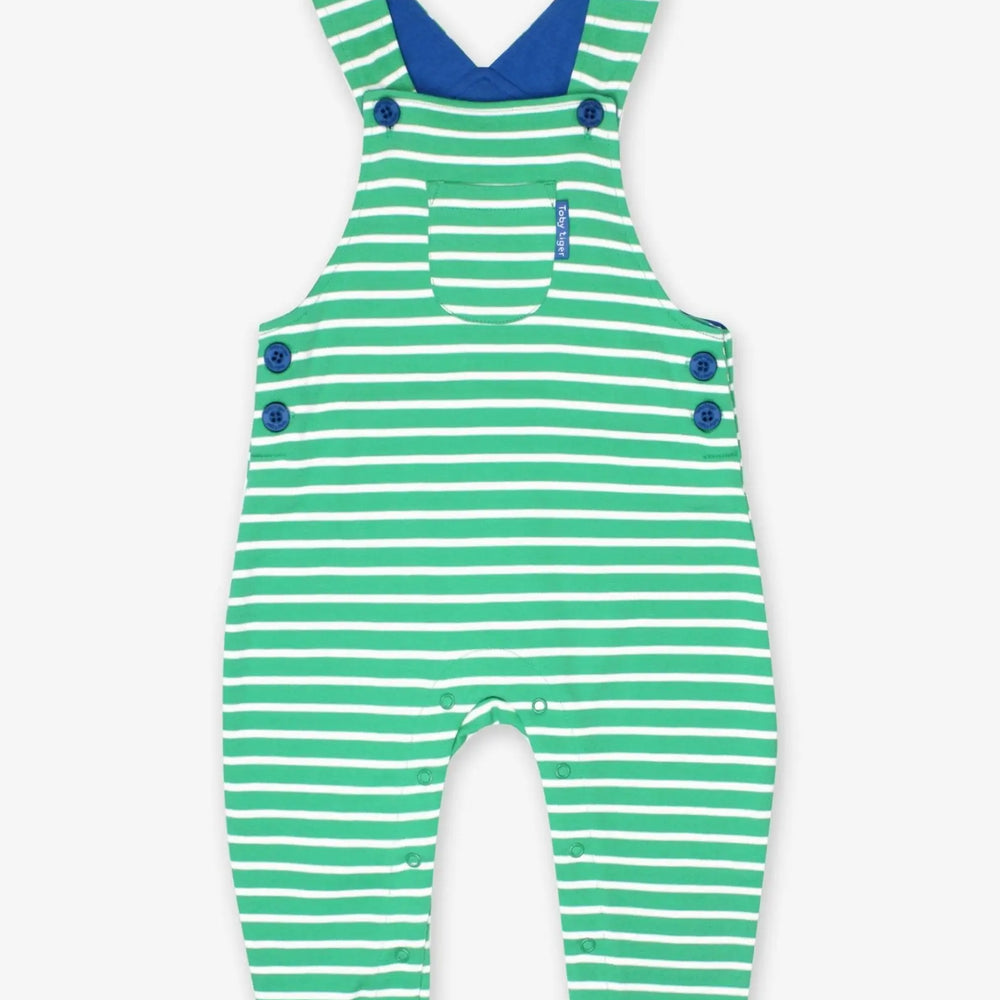 Organic Green Breton Stripe Dungarees Toby Tiger