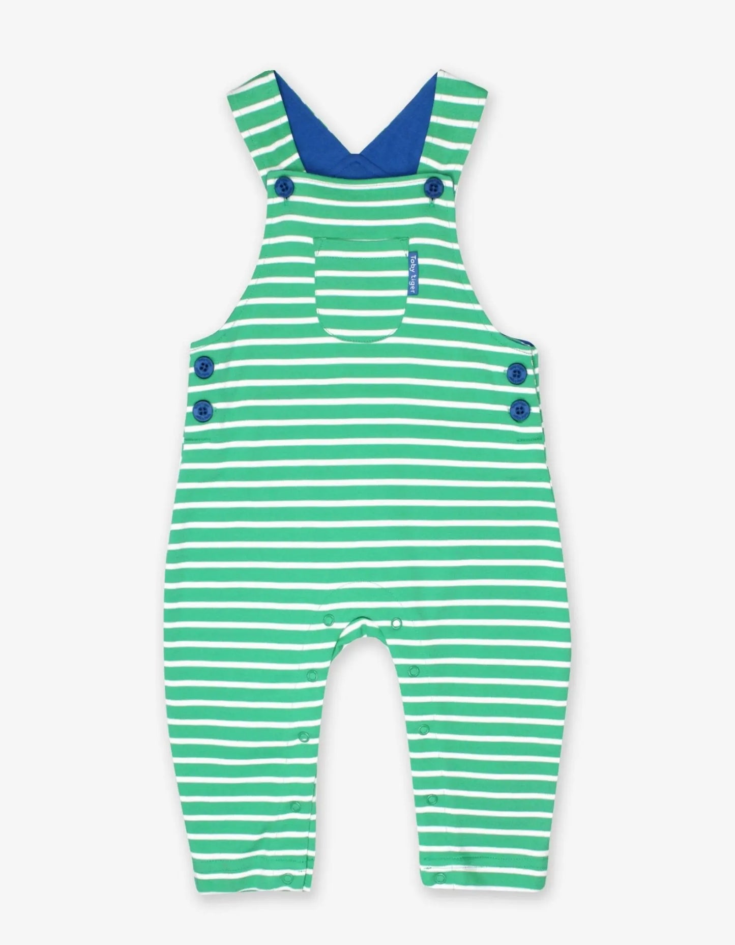 Organic Green Breton Stripe Dungarees Toby Tiger