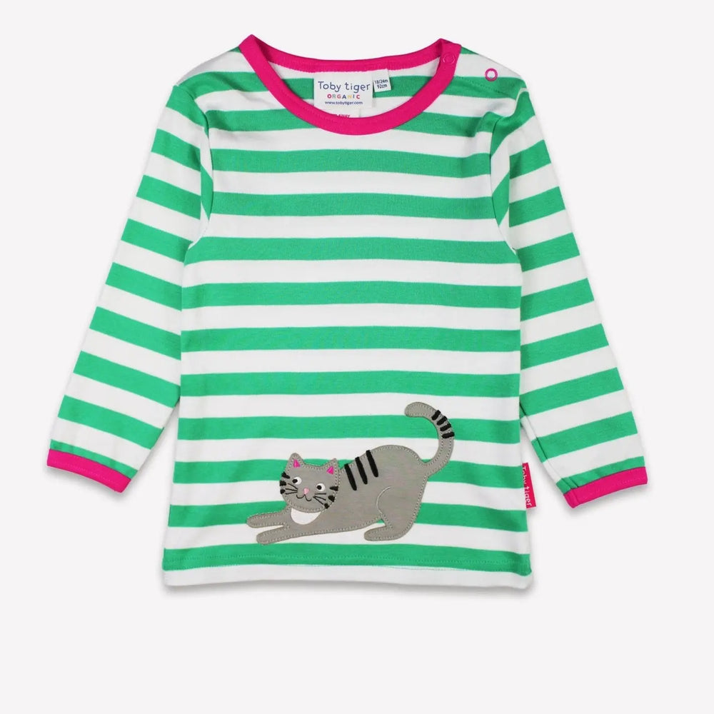 Organic Green Kitten Applique Long-Sleeved T-Shirt Toby Tiger