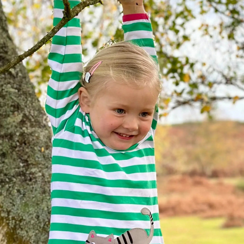 Organic Green Kitten Applique Long-Sleeved T-Shirt Toby Tiger