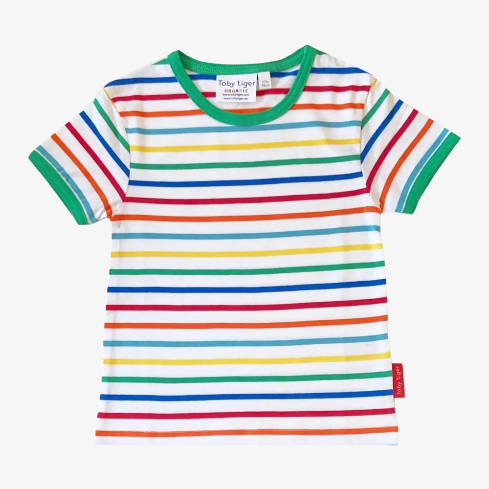 Organic Green Rainbow Stripe Print Short-Sleeved T-Shirt Toby Tiger