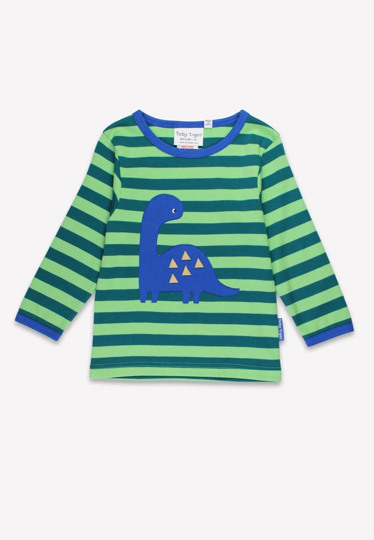Organic Green Tonal Dinosaur Applique Long-Sleeved T-Shirt Toby Tiger