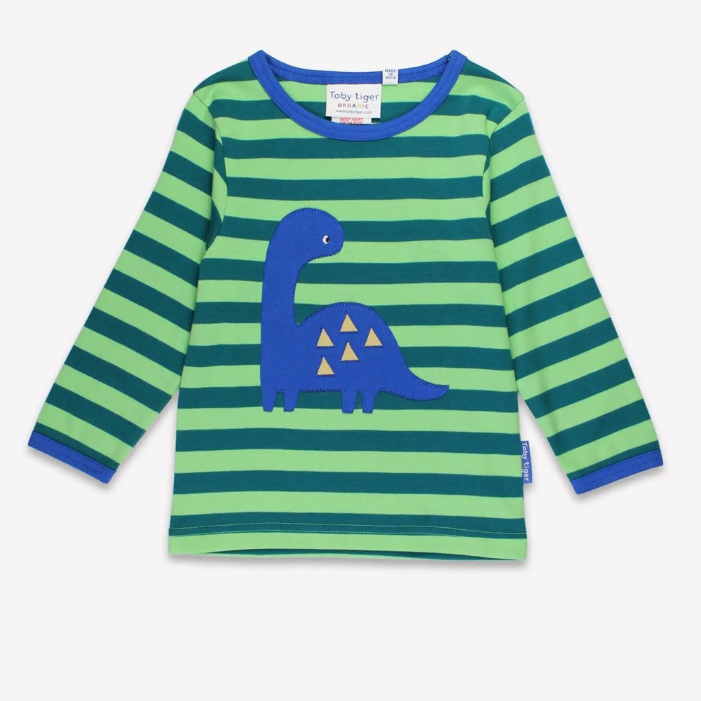 Organic Green Tonal Dinosaur Applique Long-Sleeved T-Shirt Toby Tiger