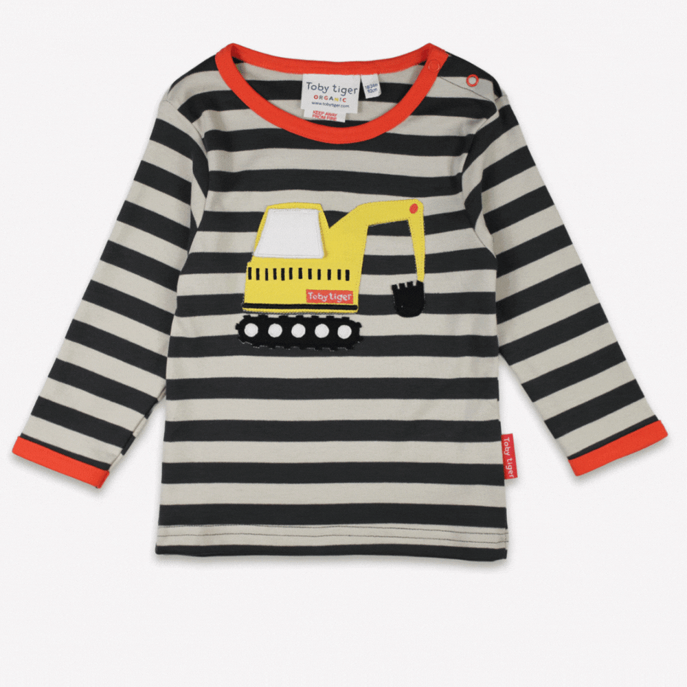Organic Grey Digger Applique Long-Sleeved T-shirt Toby Tiger