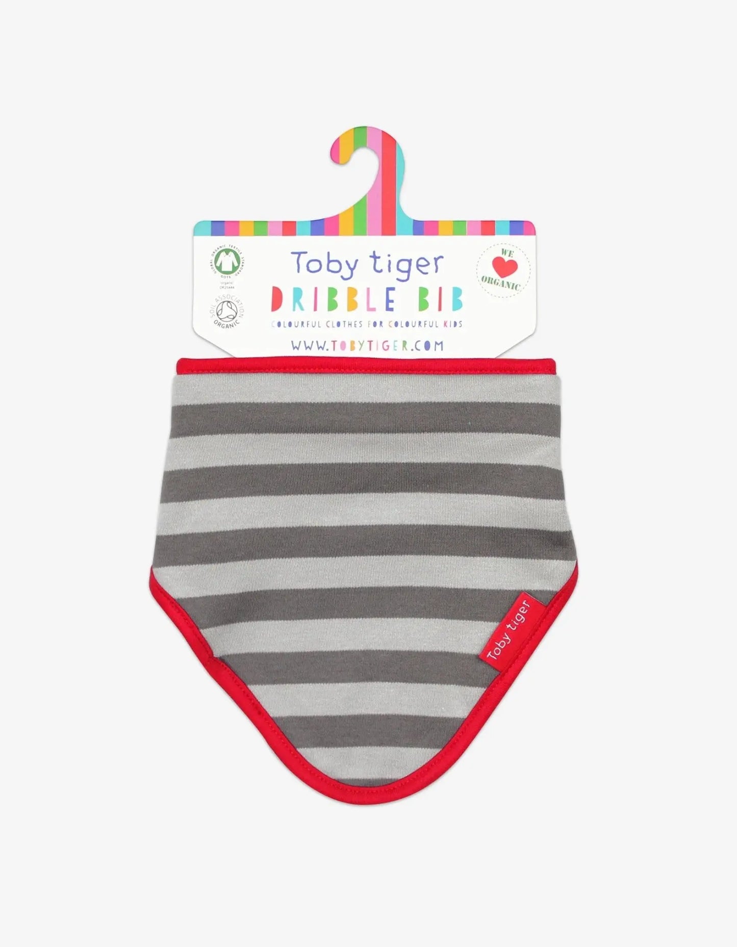 Organic Grey Stripe Dribble Bib Toby Tiger