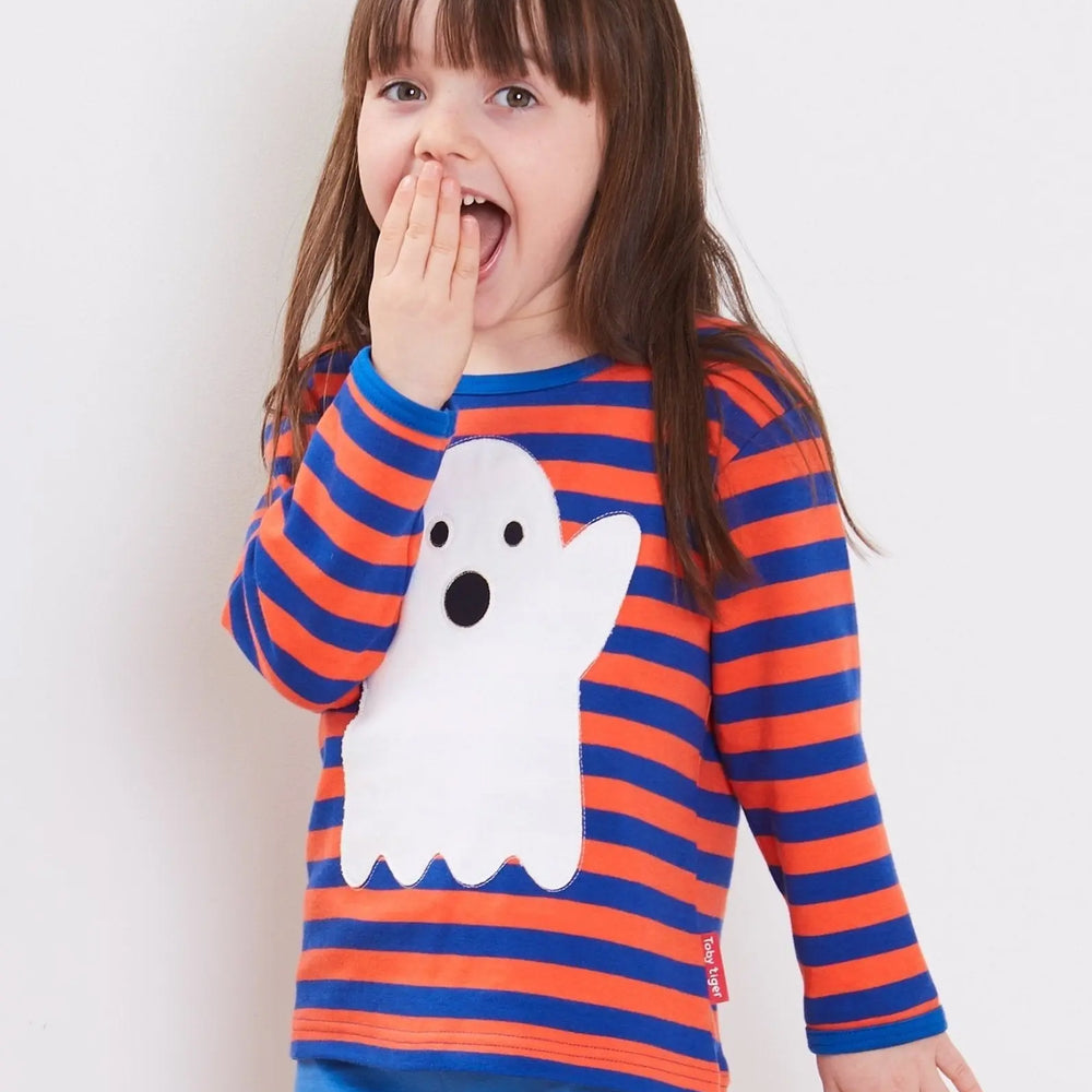Organic Halloween Ghost Applique Long-Sleeved T-Shirt Toby Tiger