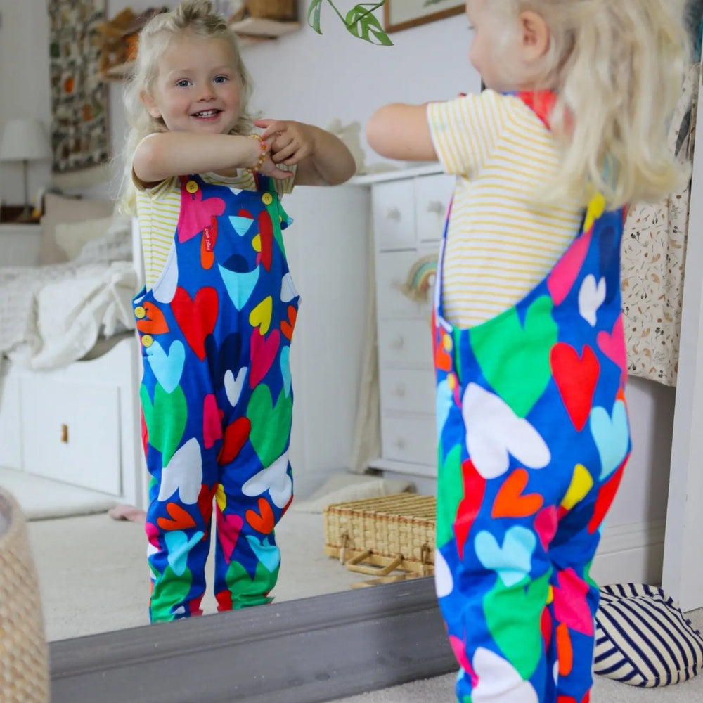 Organic Heart Print Dungarees Toby Tiger