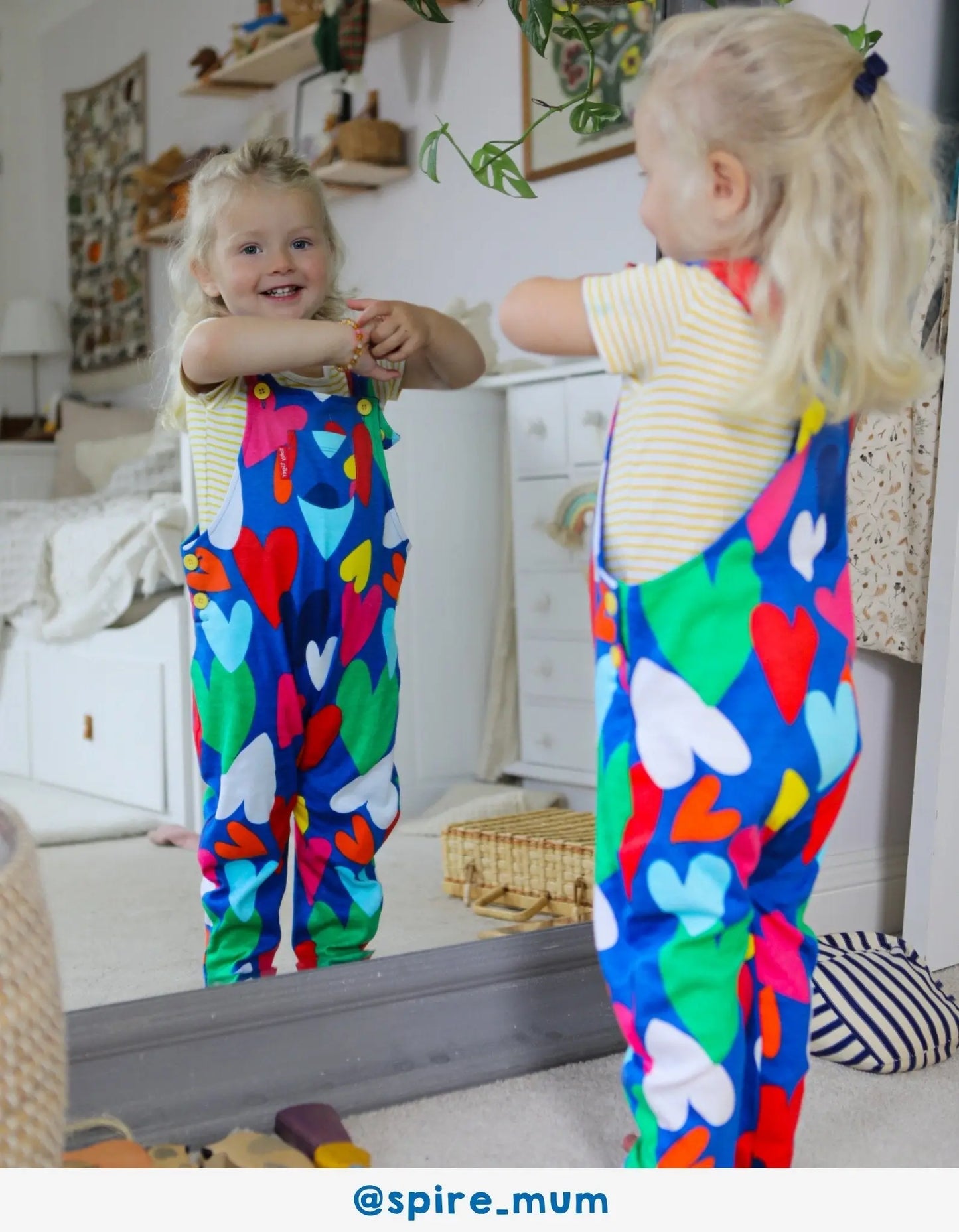 Organic Heart Print Dungarees Toby Tiger