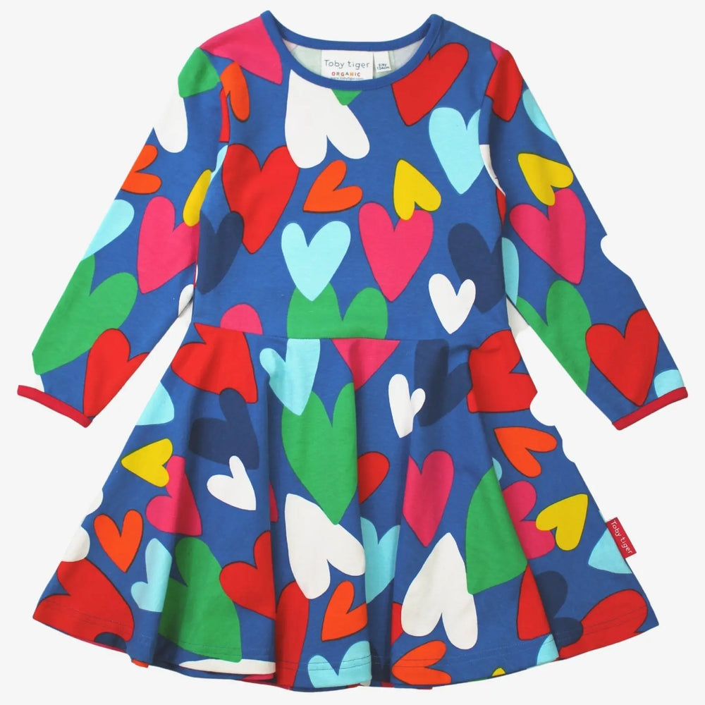 Organic Heart Print Long-Sleeved Skater Dress Toby Tiger