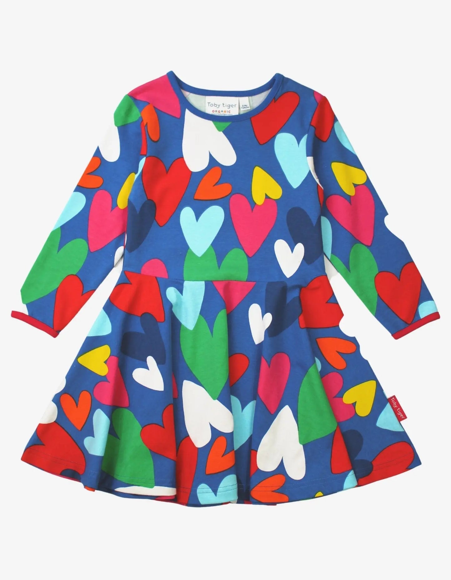 Organic Heart Print Long-Sleeved Skater Dress Toby Tiger