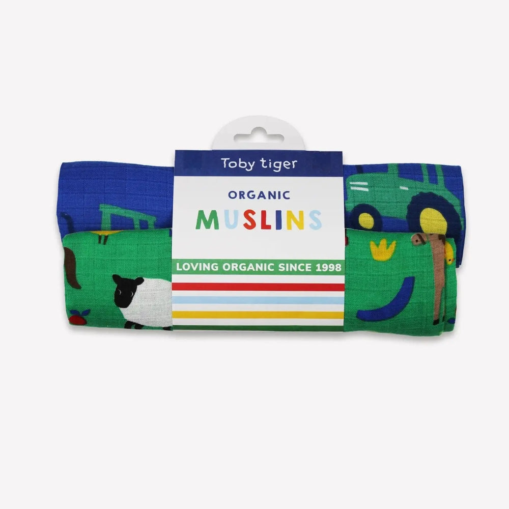 Organic Hillside Print 2 Pack Muslins Toby Tiger