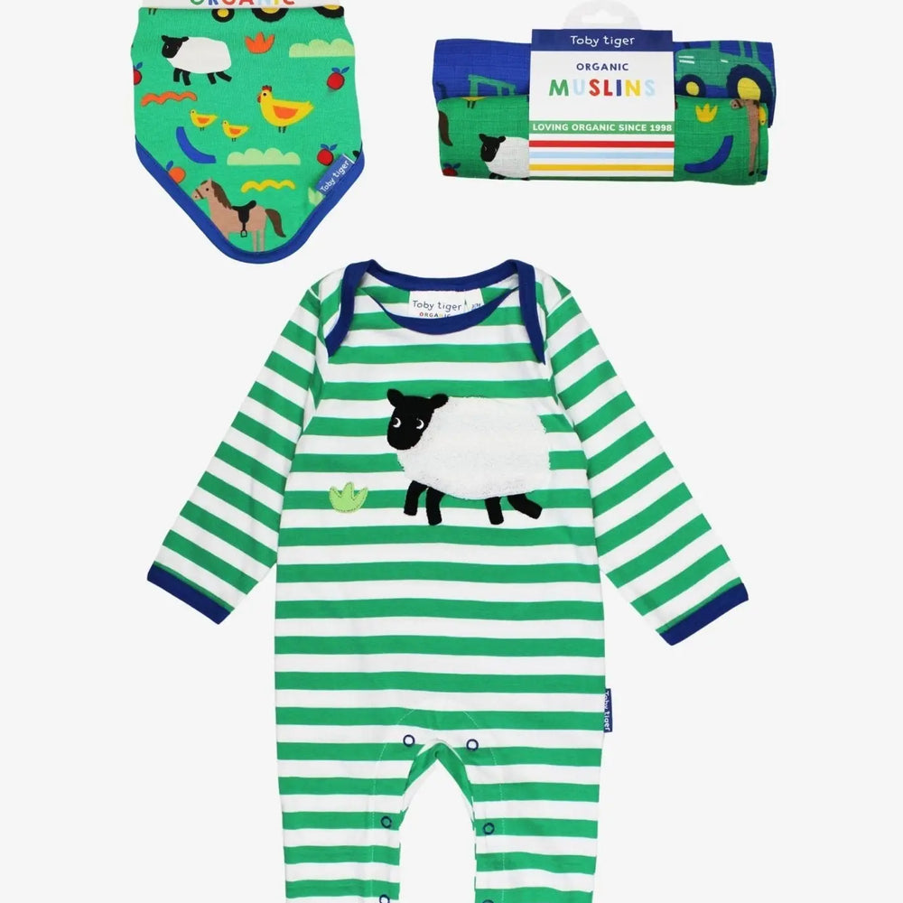 Organic Hillside Sheep Applique Baby Bundle Toby Tiger