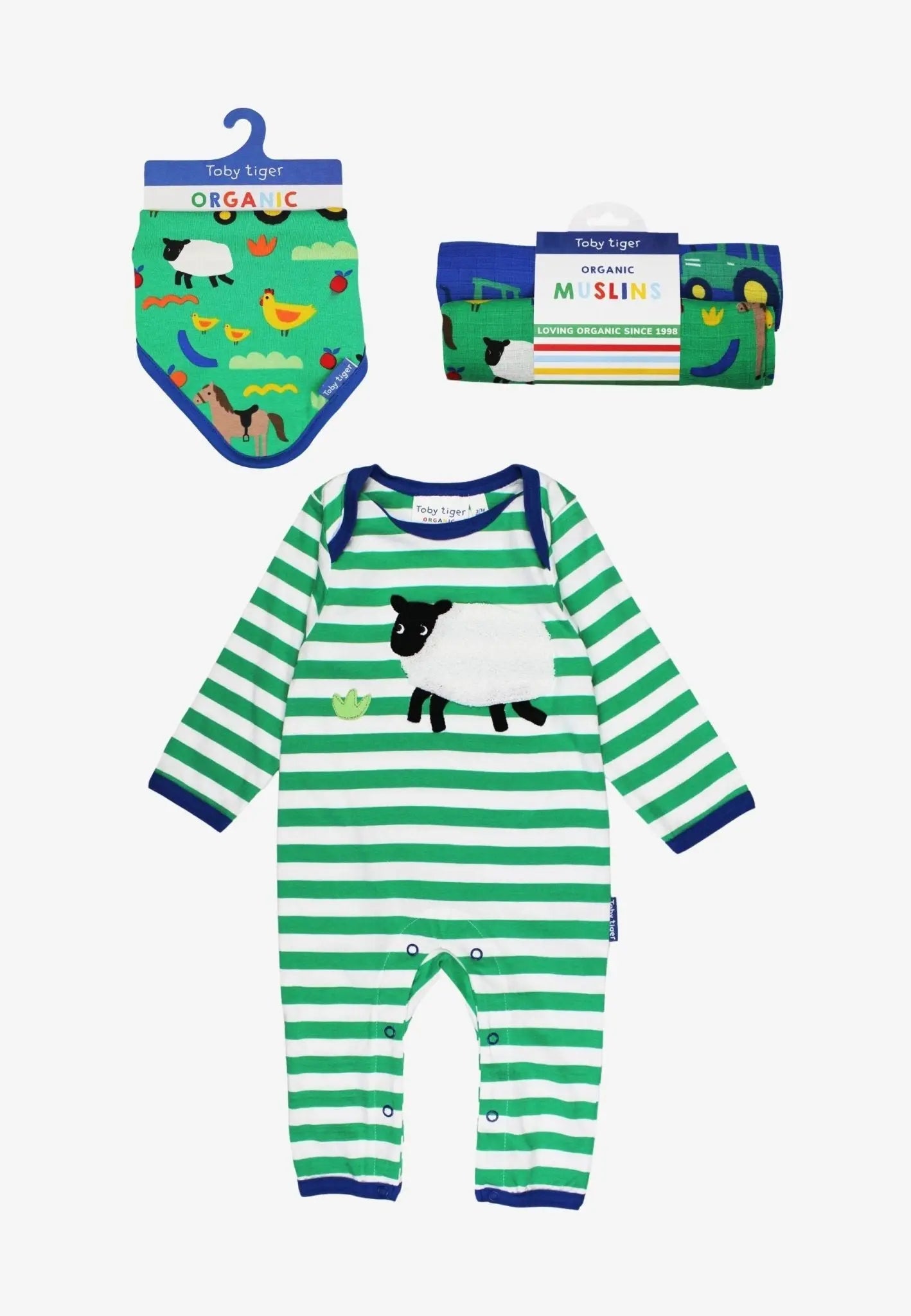 Organic Hillside Sheep Applique Baby Bundle Toby Tiger
