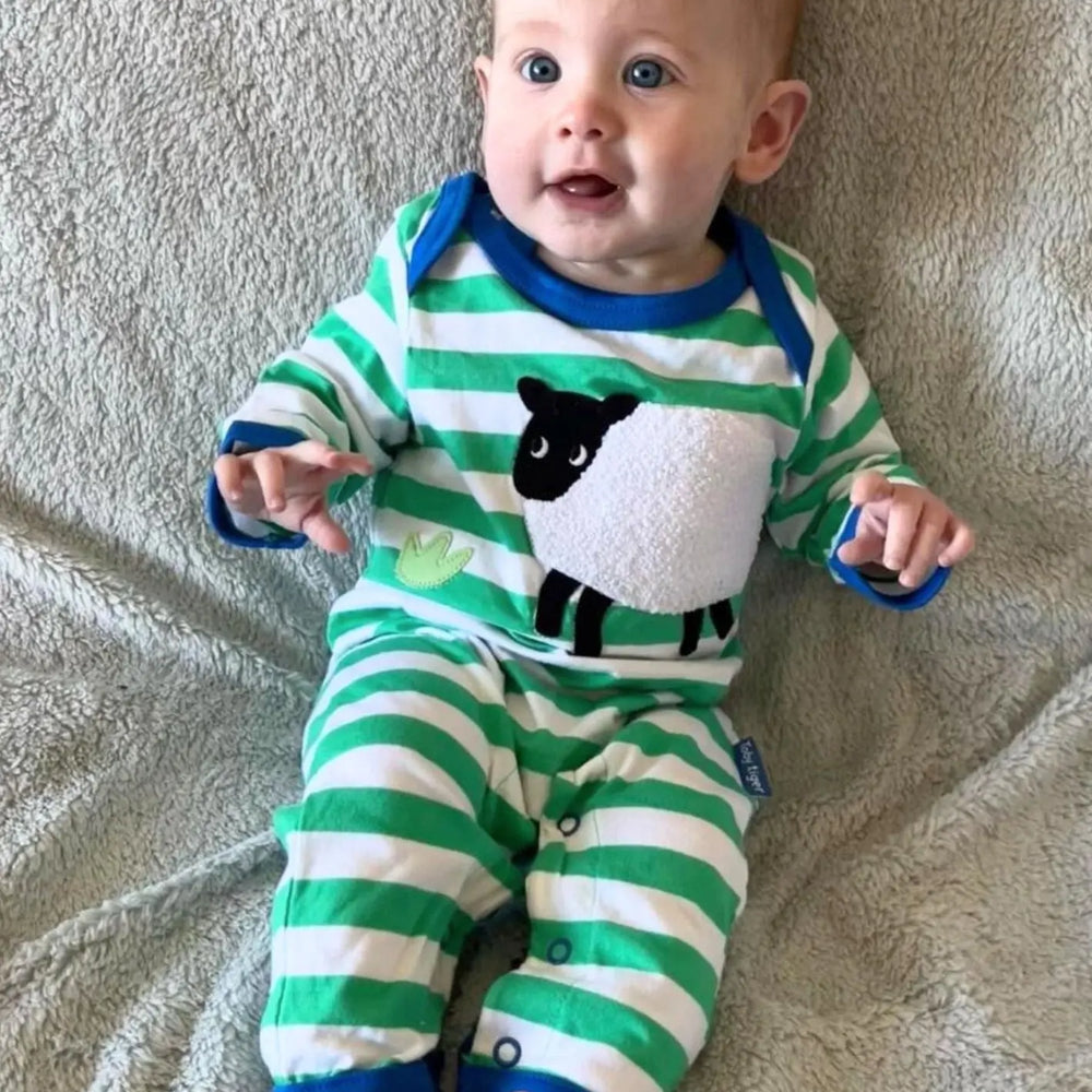 Organic Hillside Sheep Applique Sleepsuit Toby Tiger
