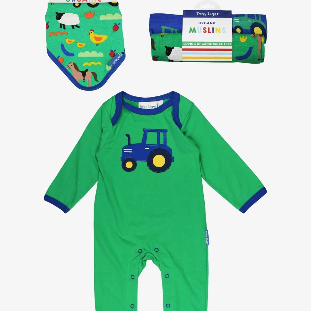 Organic Hillside Tractor Applique Baby Bundle Toby Tiger