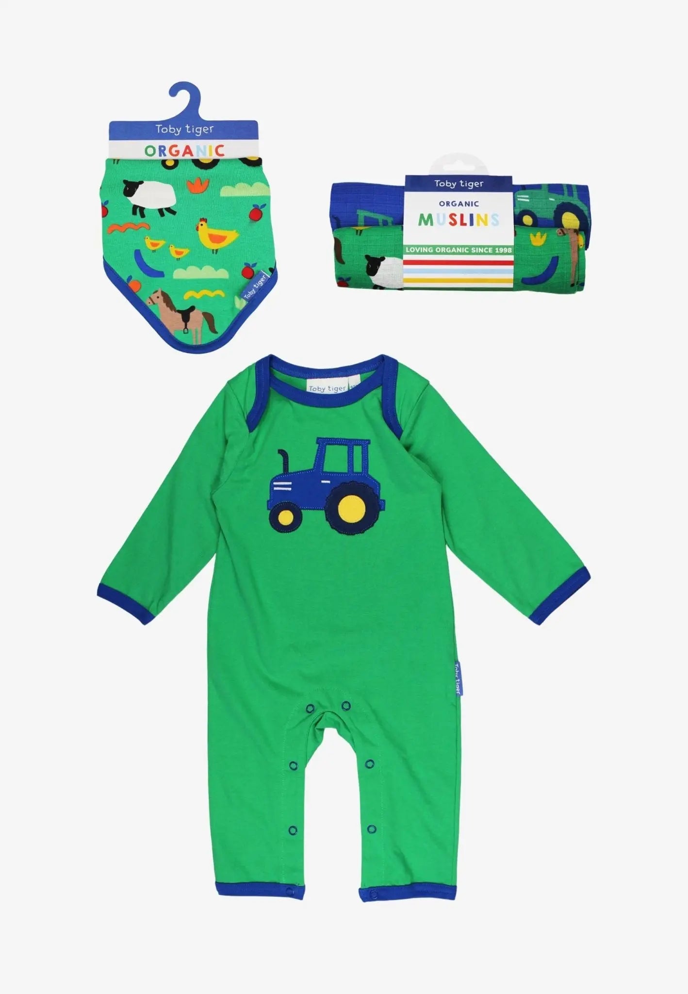 Organic Hillside Tractor Applique Baby Bundle Toby Tiger