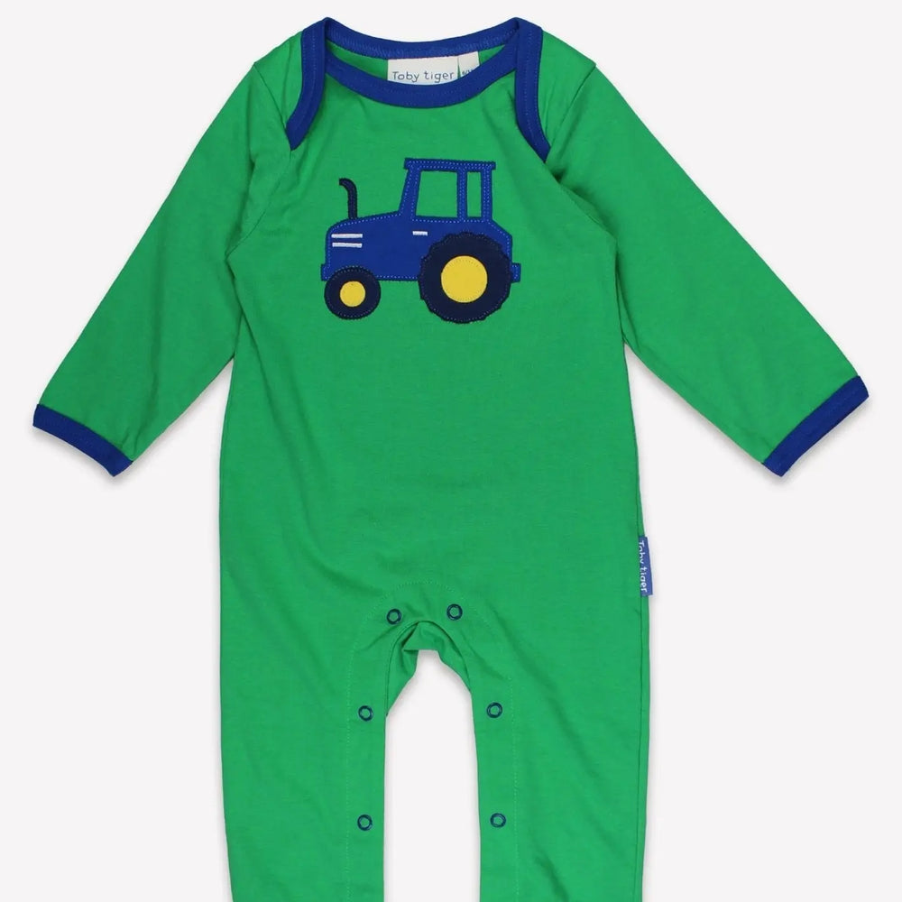 Organic Hillside Tractor Applique Sleepsuit Toby Tiger