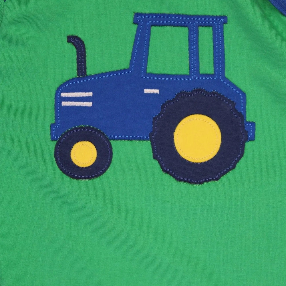 Organic Hillside Tractor Applique Sleepsuit Toby Tiger
