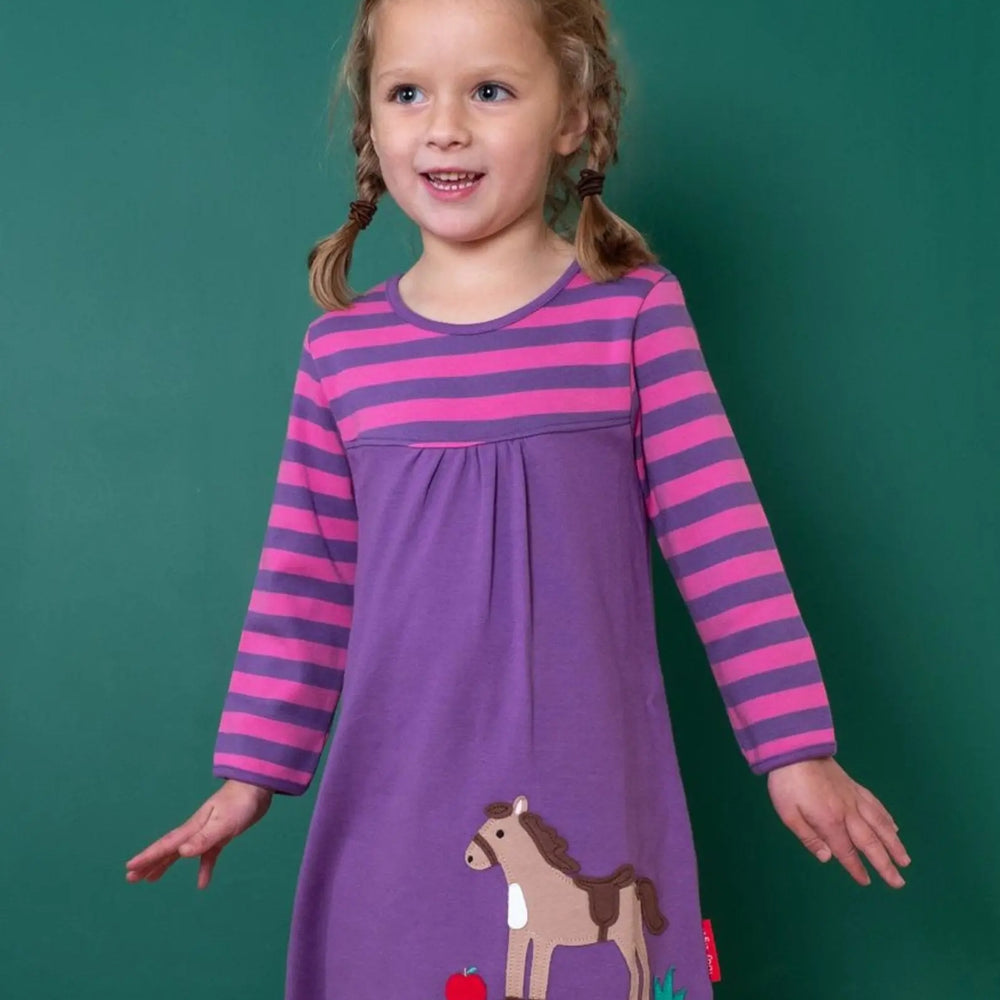 Organic Horse Applique Long-Sleeved Dress Toby Tiger