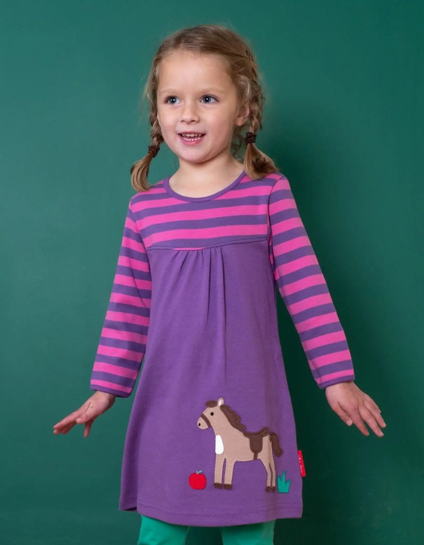 Organic Horse Applique Long-Sleeved Dress Toby Tiger