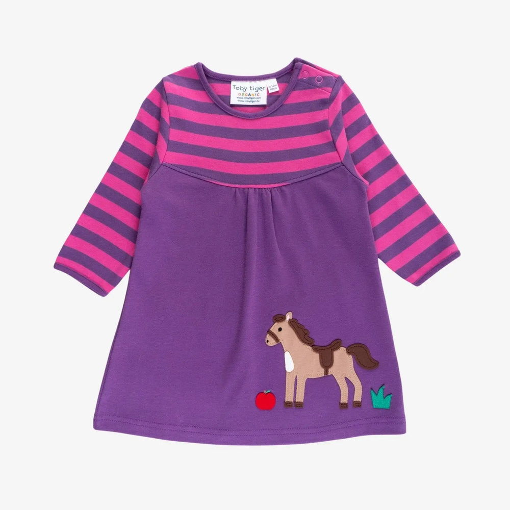 Organic Horse Applique Long-Sleeved Dress Toby Tiger