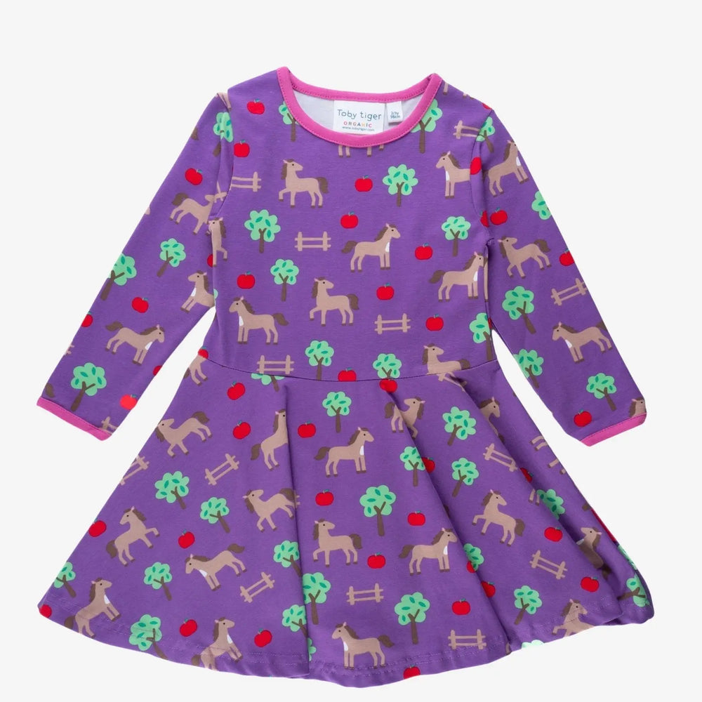 Organic Horse Print Long-Sleeved Skater Dress Toby Tiger
