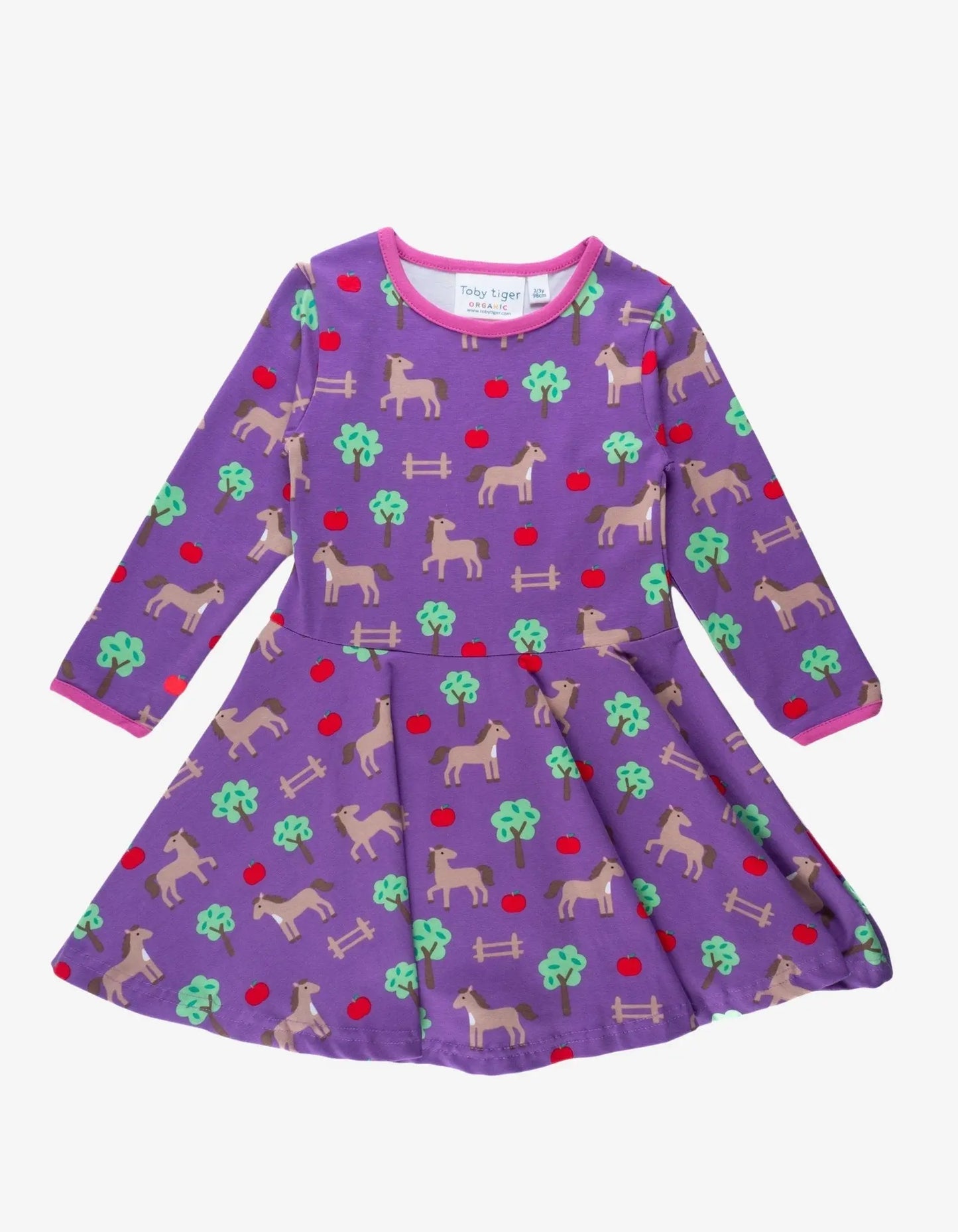 Organic Horse Print Long-Sleeved Skater Dress Toby Tiger