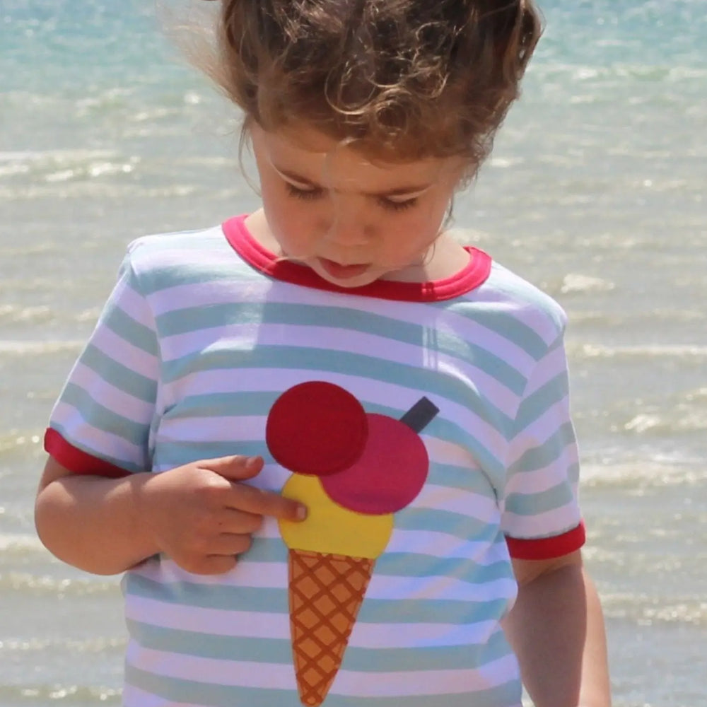 Organic Ice Cream Applique Short-Sleeved T-Shirt Toby Tiger