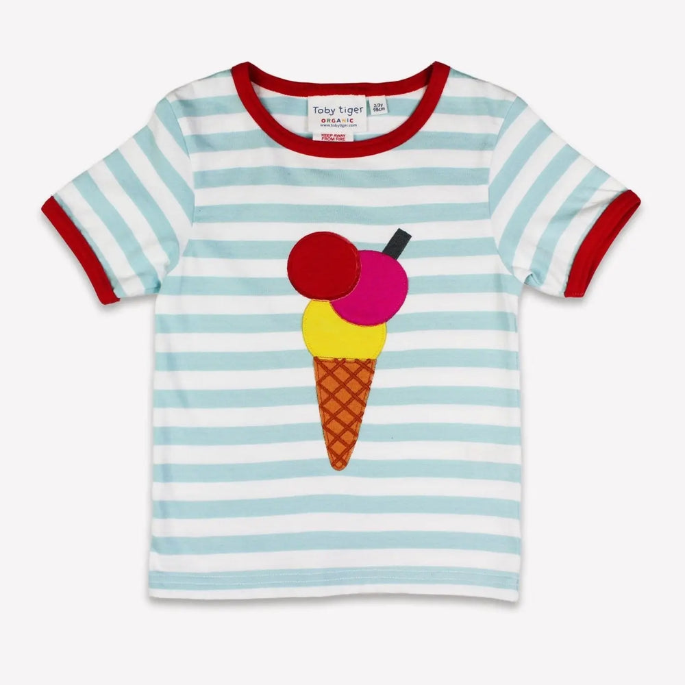 Organic Ice Cream Applique Short-Sleeved T-Shirt Toby Tiger