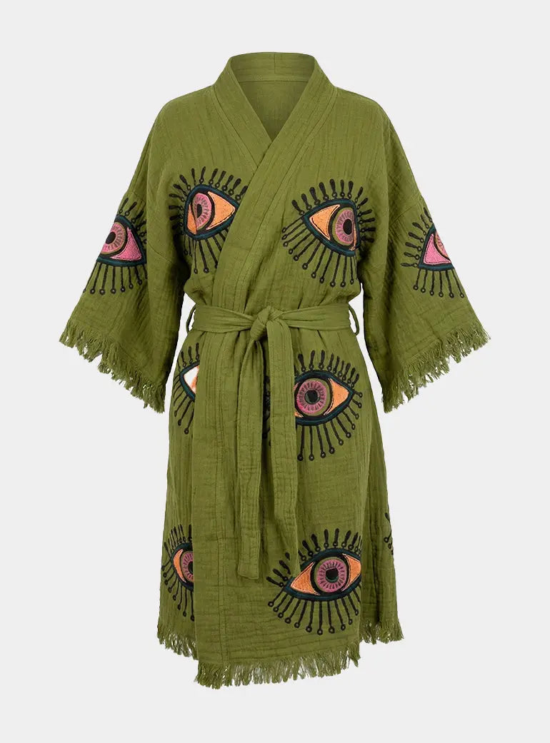 Organic Kimono in Khaki: Short Loome Lifestyle