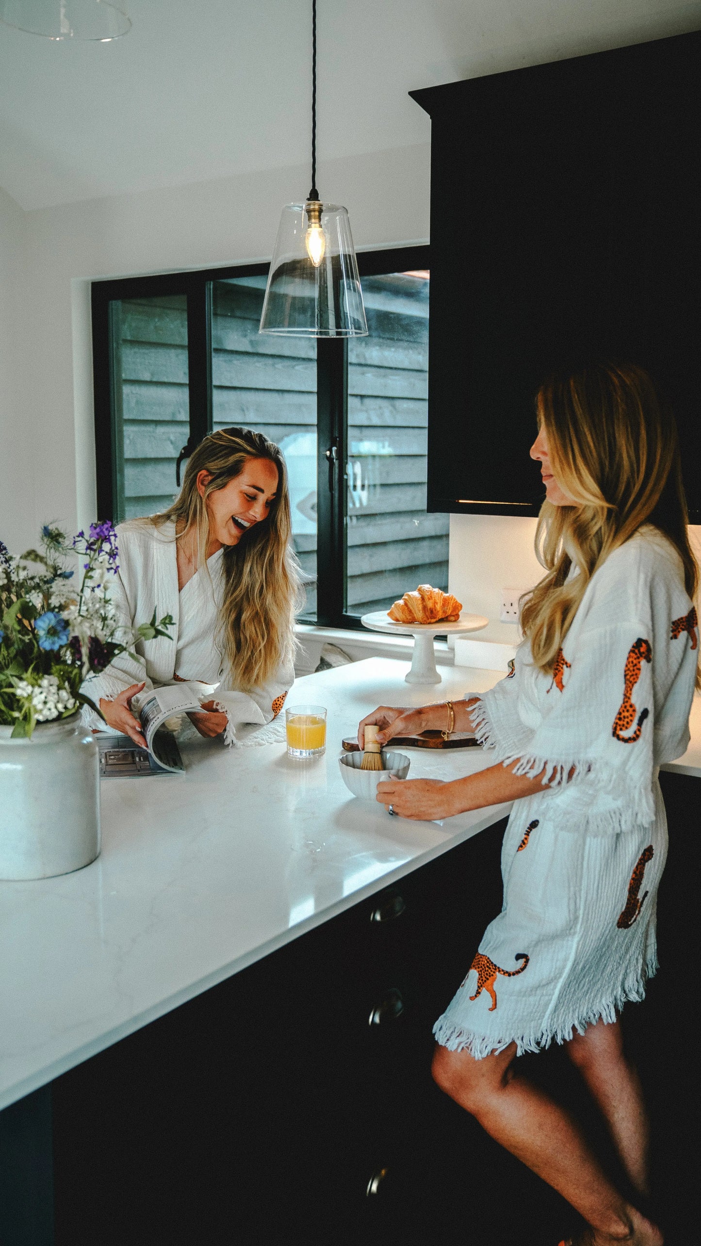 Organic Kimono in White with Cheetah: Short Loome Lifestyle