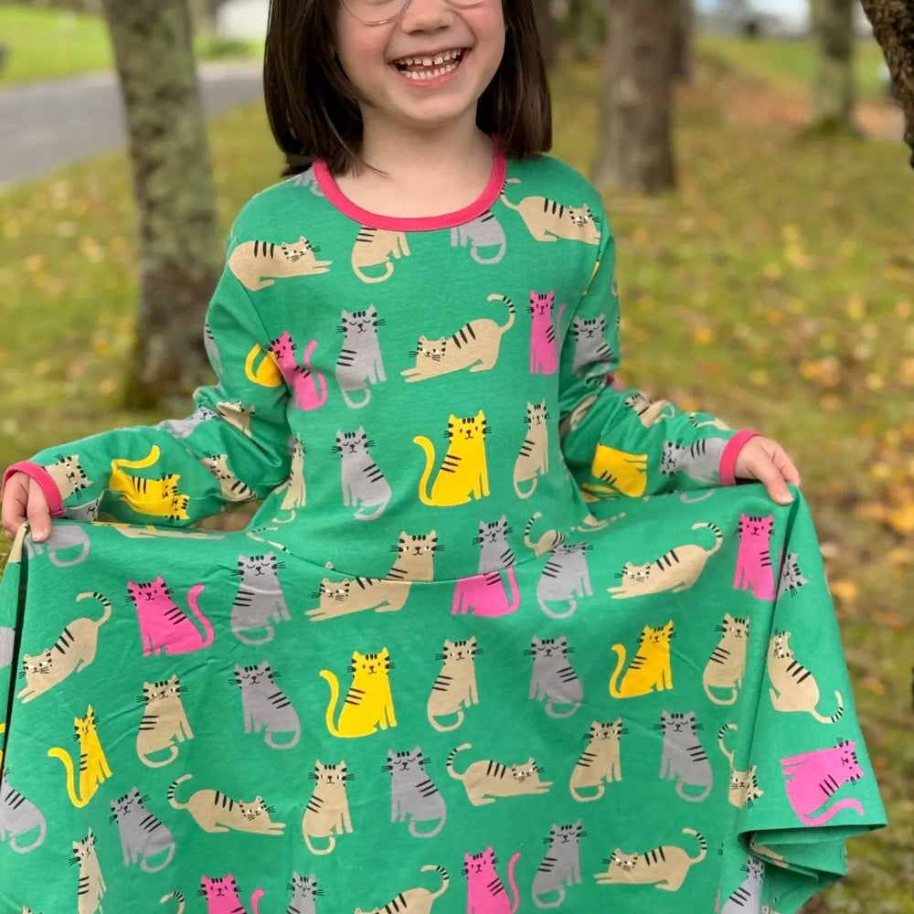 Organic Kitten Print Skater Dress Toby Tiger