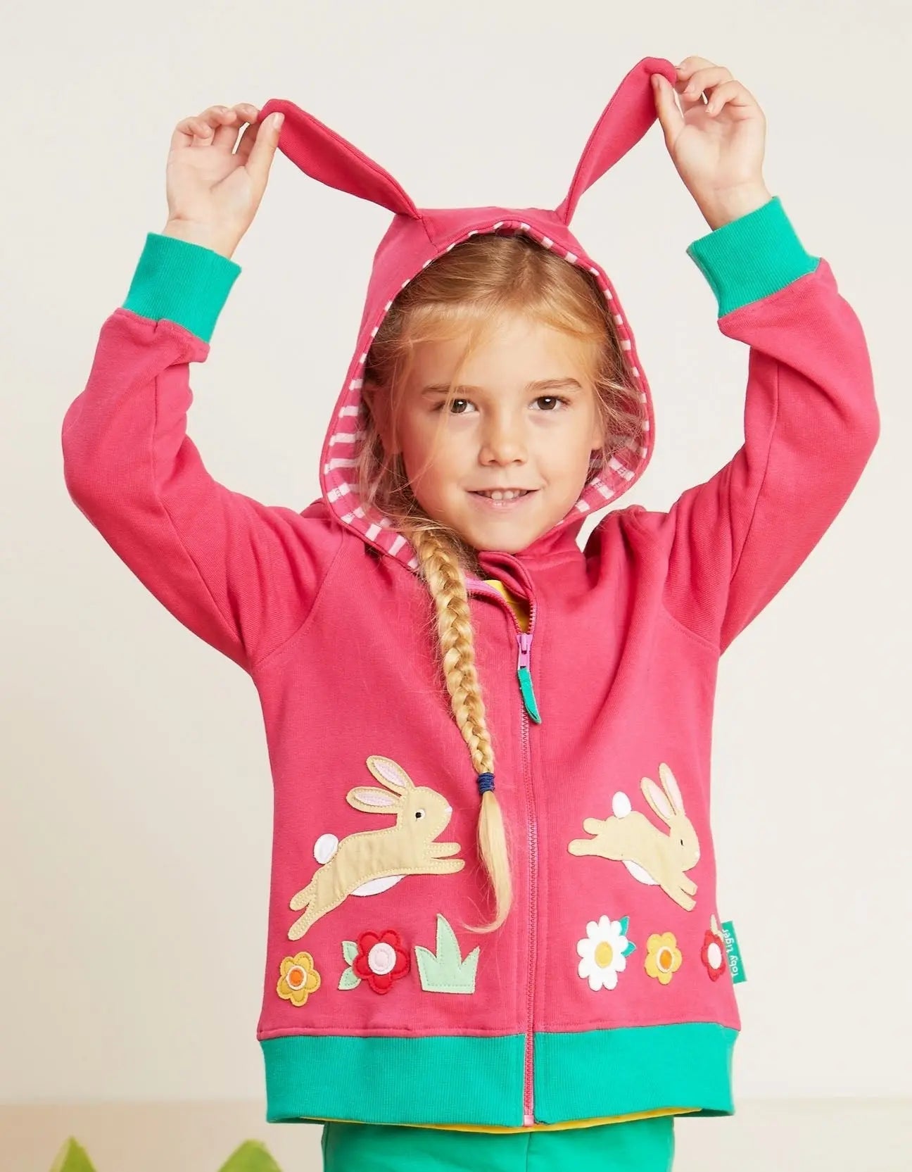 Organic Leaping Bunny Applique Hoodie Toby Tiger