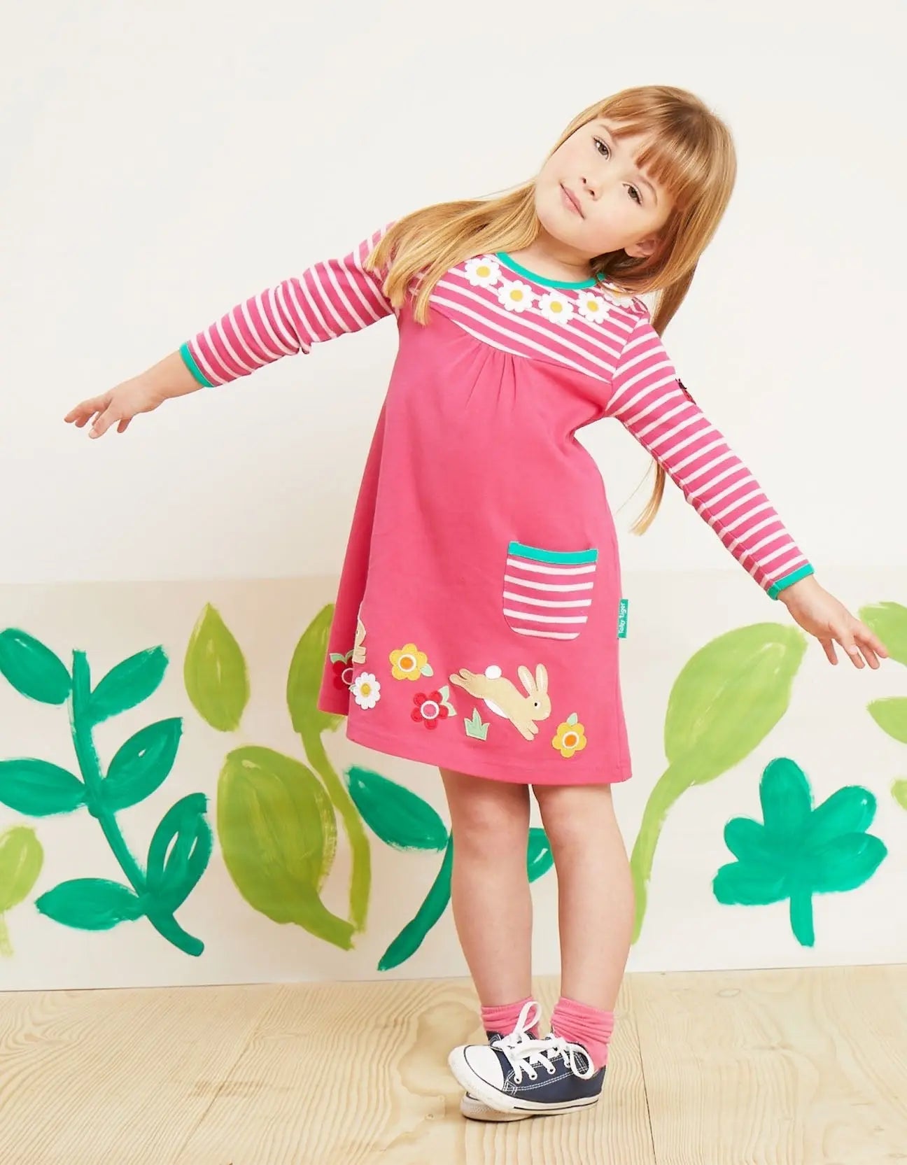 Organic Leaping Bunny Applique T-Shirt Dress Toby Tiger