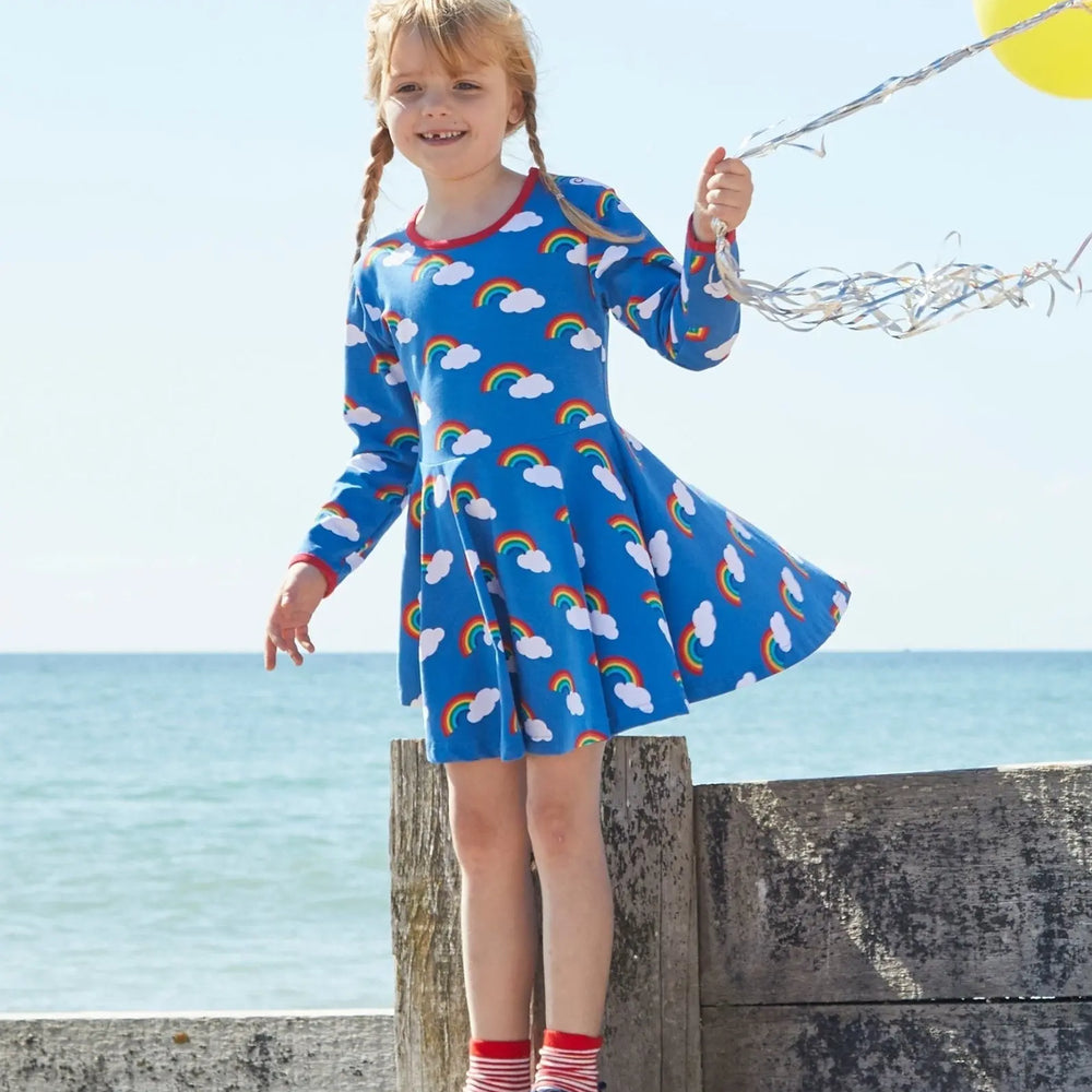 Organic Multi Rainbow Print Skater Dress Toby Tiger