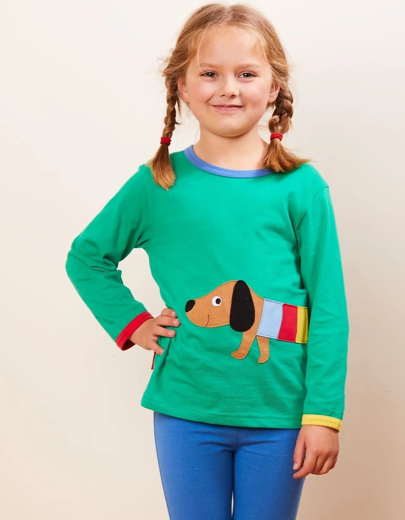 Organic Multi Sausage Dog Applique Long-Sleeved T-Shirt Toby Tiger