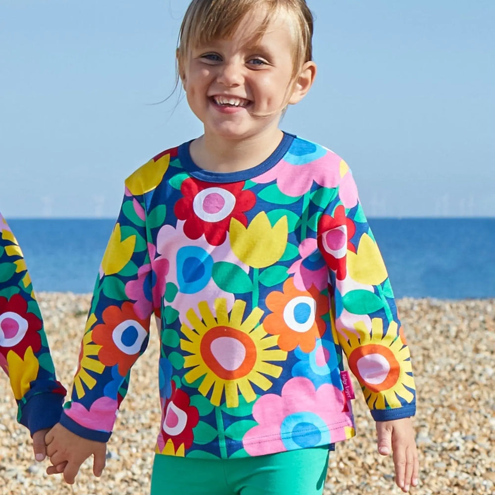 Organic Navy Flower Power Long-Sleeved T-Shirt Toby Tiger