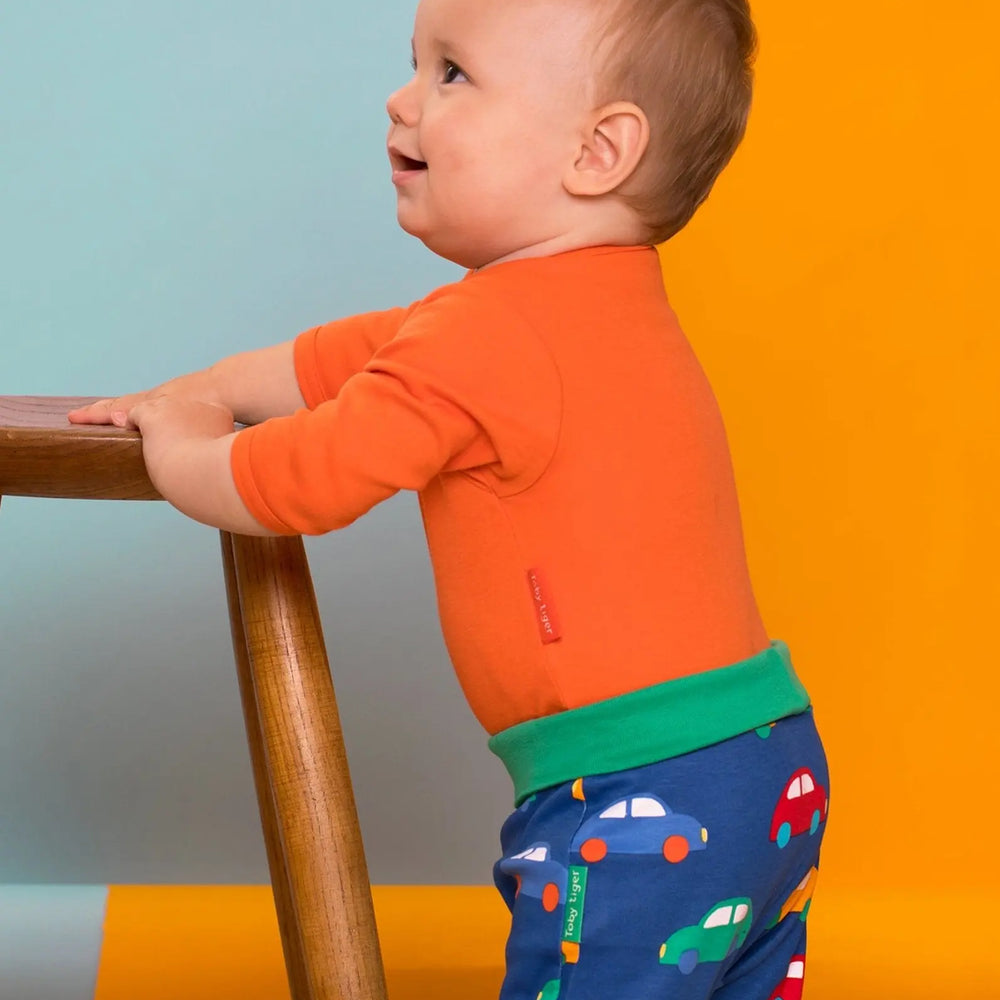 Organic Orange Basic Long-Sleeved Baby Bodysuit Toby Tiger