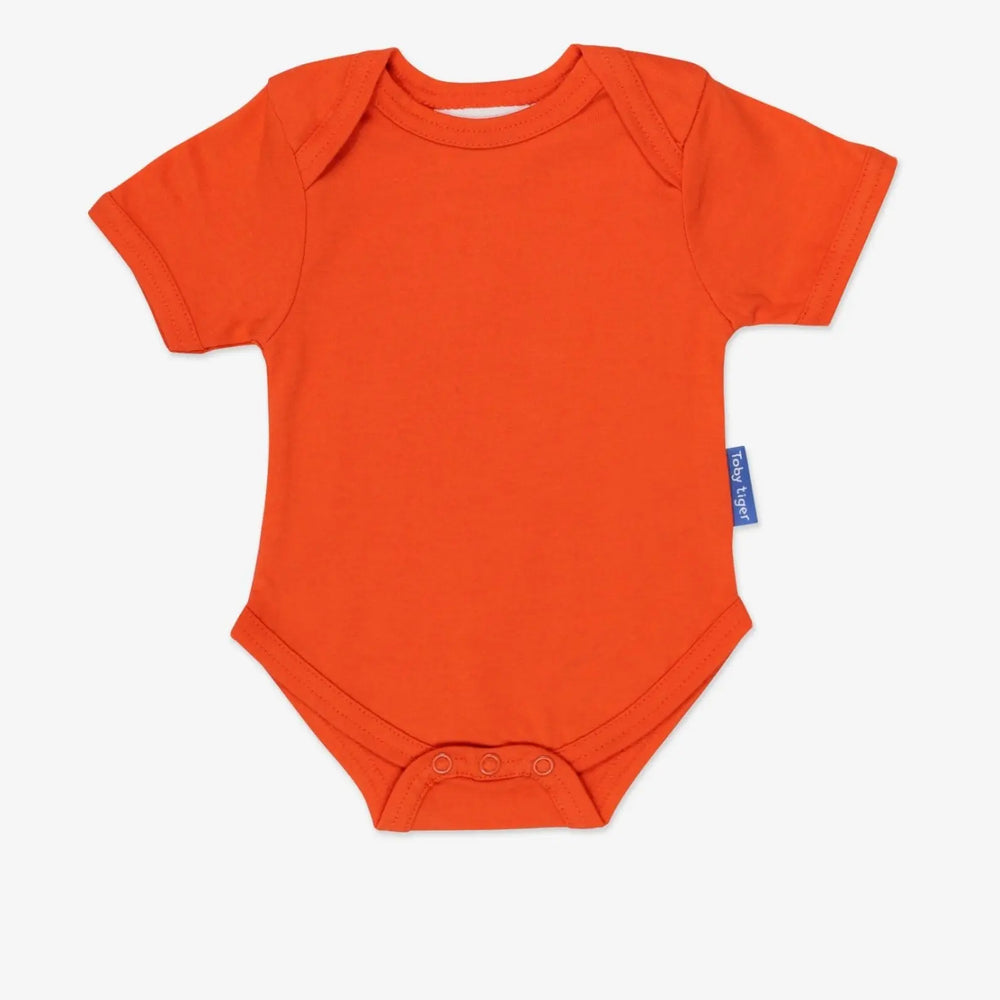 Organic Orange Basic Short-Sleeved Baby Bodysuit Toby Tiger