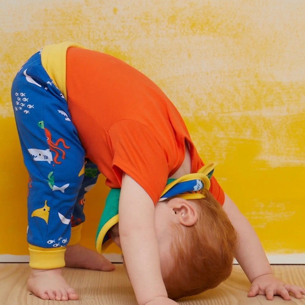 Organic Orange Basic Short-Sleeved Baby Bodysuit Toby Tiger