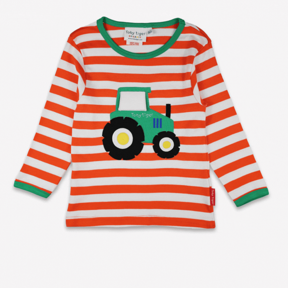 Organic Orange Tractor Applique Long-Sleeved T-Shirt Toby Tiger